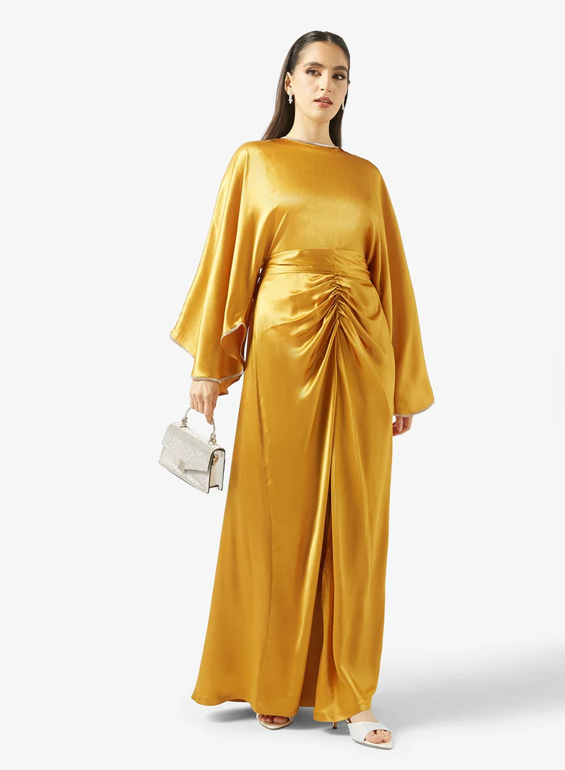 Tie-Up Neck Shimmer Maxi Dress